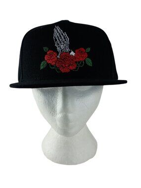 Ring of Fire Savage Skull Prayer Hands & Roses Snapback Hat Cap One Size New